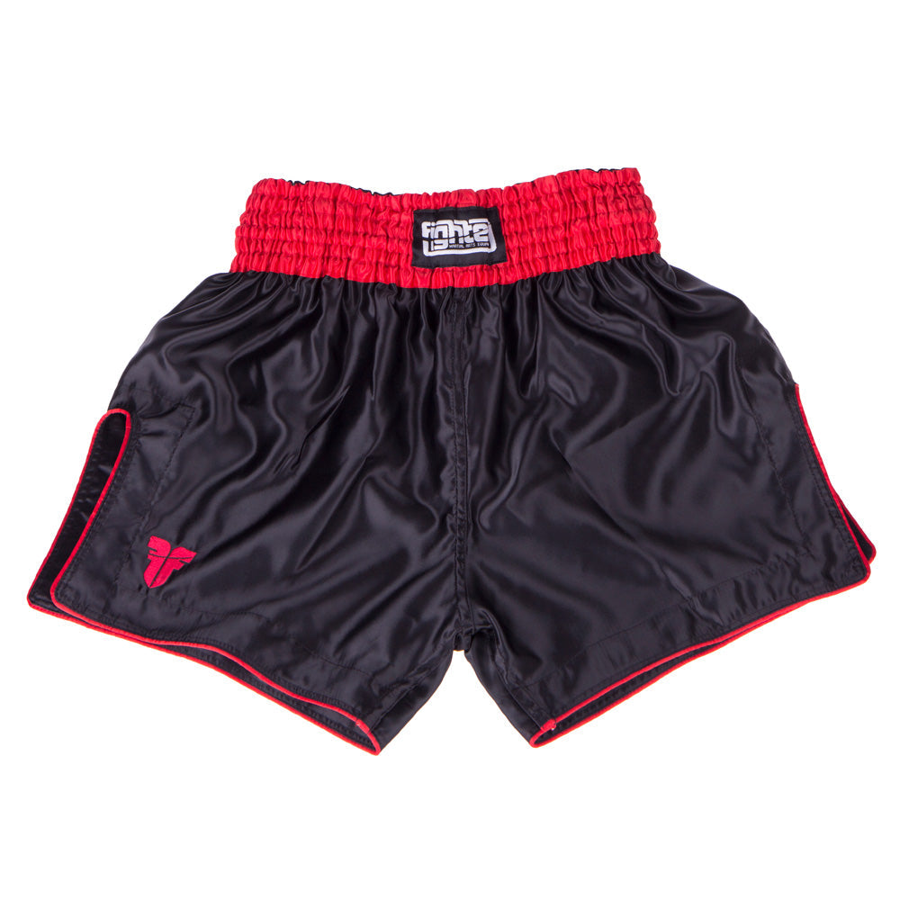 Short boxe thaï Bangkok Plain noir/rouge - FP01