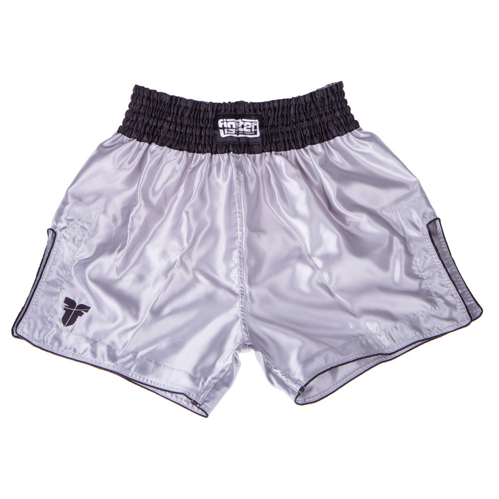 Short de boxe thaï Bangkok Plain argent/noir - FP09