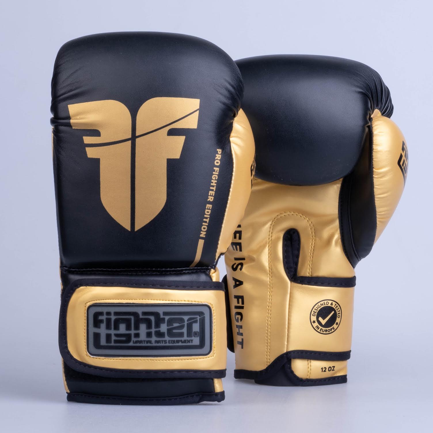 Gants de boxe Fighter Training PU noir/or - FBG-TRP-001 - Fighter Sport