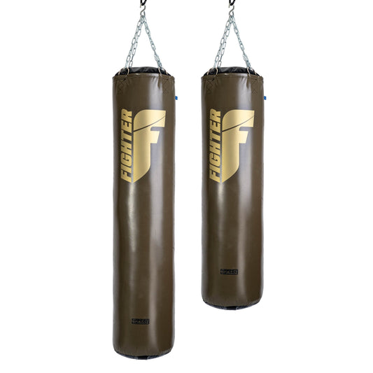 Sac de boxe Fighter Professional - kaki/or, 150 cm et 180 cm ; diamètre 36 cm