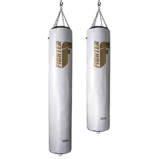 Sac de boxe Fighter Professional - blanc/doré, 150 cm et 180 cm ; diamètre 36 cm