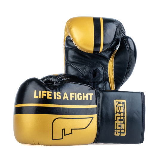 Gants de boxe Fighter Competition - noir/or, FBGF-002GL