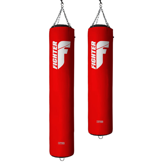Sac de boxe professionnel Fighter ; 150 cm et 180 cm ; diamètre 36 cm - rouge/blanc