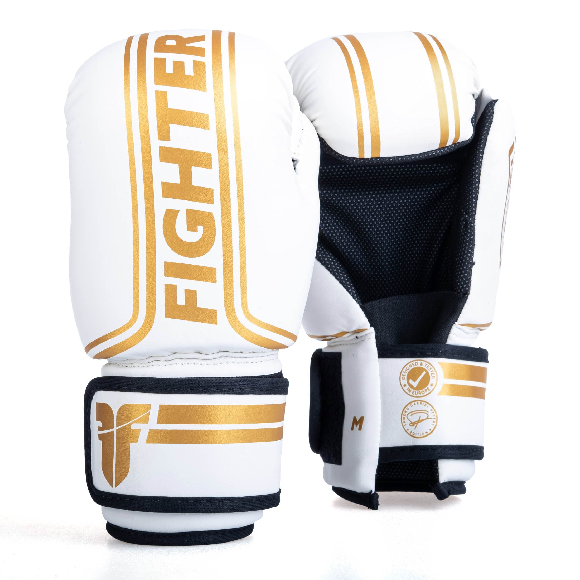 Gants de combat ouverts à rayures - Édition SGP - blanc/or - Fighter Sport