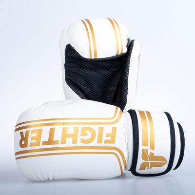 Gants de combat ouverts à rayures - Édition SGP - blanc/or - Fighter Sport