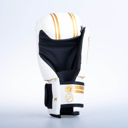 Gants de combat ouverts à rayures - Édition SGP - blanc/or - Fighter Sport