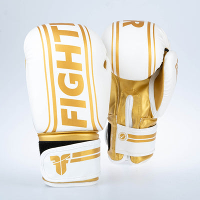 Gants de boxe Fighter Basic Stripe - blanc/or - Fighter Sport