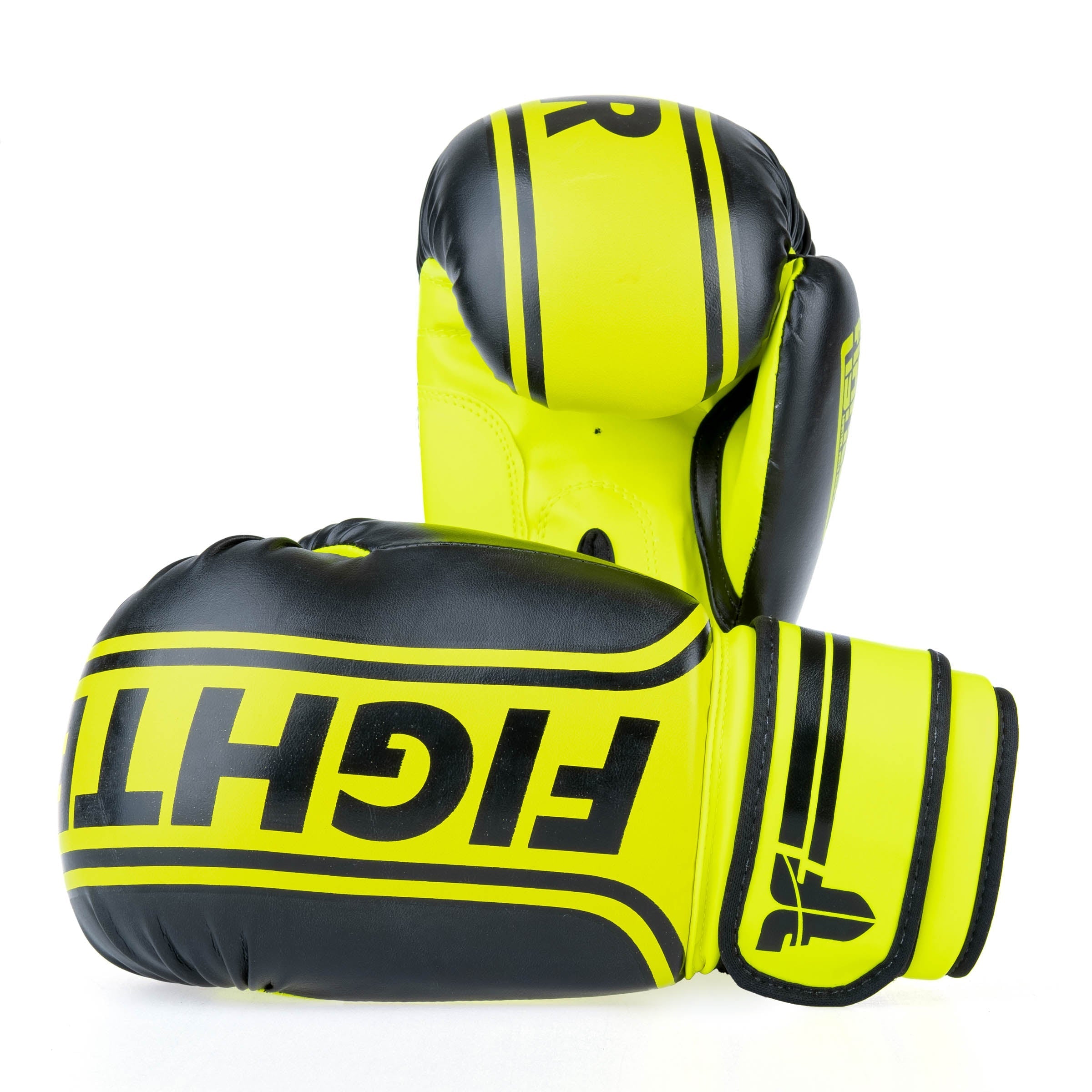 Gants de boxe Fighter Basic Stripe - jaune fluo/noir - Fighter Sport