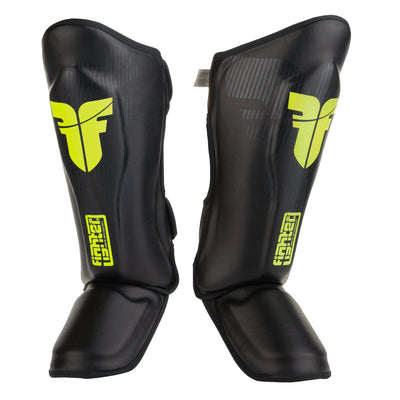 Protège-tibias Fighter Thai Classic noir/jaune fluo - JE1573BNY - Fighter Sport