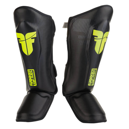 Protège-tibias Fighter Thai Classic noir/jaune fluo - JE1573BNY - Fighter Sport
