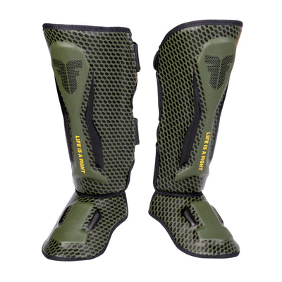 Protège-tibias Fighter Thai Ergo kaki/noir - FSG-004ND2 - Fighter Sport