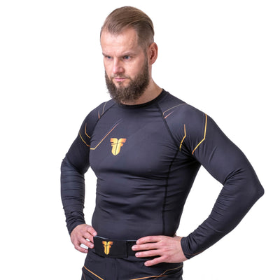 T-shirt Fighter Rashguard Lines Gold, noir/or - FRSG-LNG - Fighter Sport