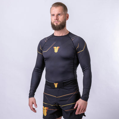 T-shirt Fighter Rashguard Lines Gold, noir/or - FRSG-LNG - Fighter Sport