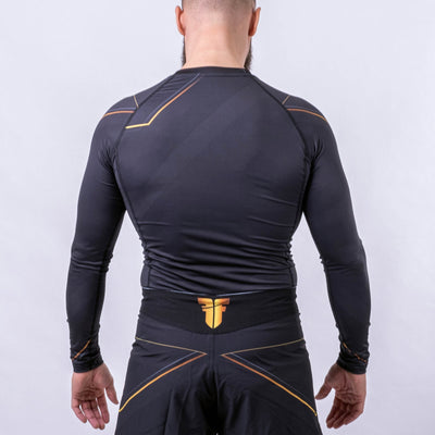 T-shirt Fighter Rashguard Lines Gold, noir/or - FRSG-LNG - Fighter Sport