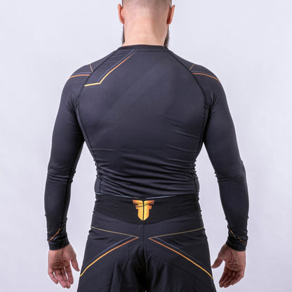 T-shirt Fighter Rashguard Lines Gold, noir/or - FRSG-LNG - Fighter Sport